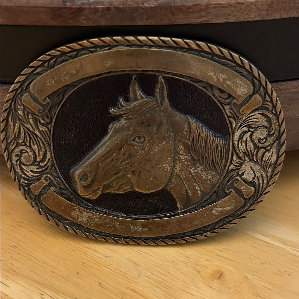 Vintage Brass Horse Belt Buckle
